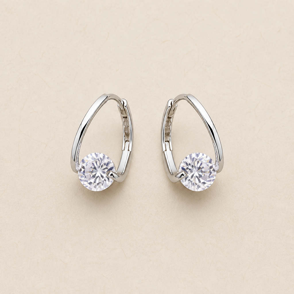 RadianceAura™ – Zircon Hoop Earrings with Floating Design