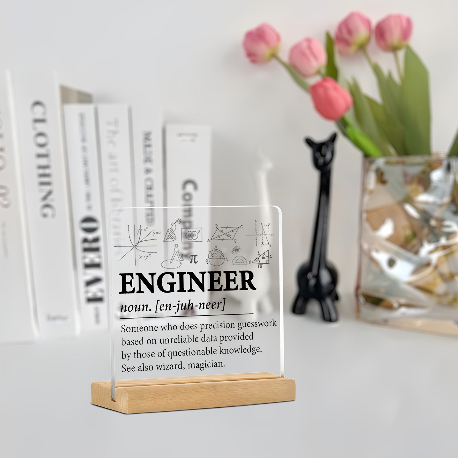 Sleek Acrylic Nameplate with Wooden Base for Stylish Spaces