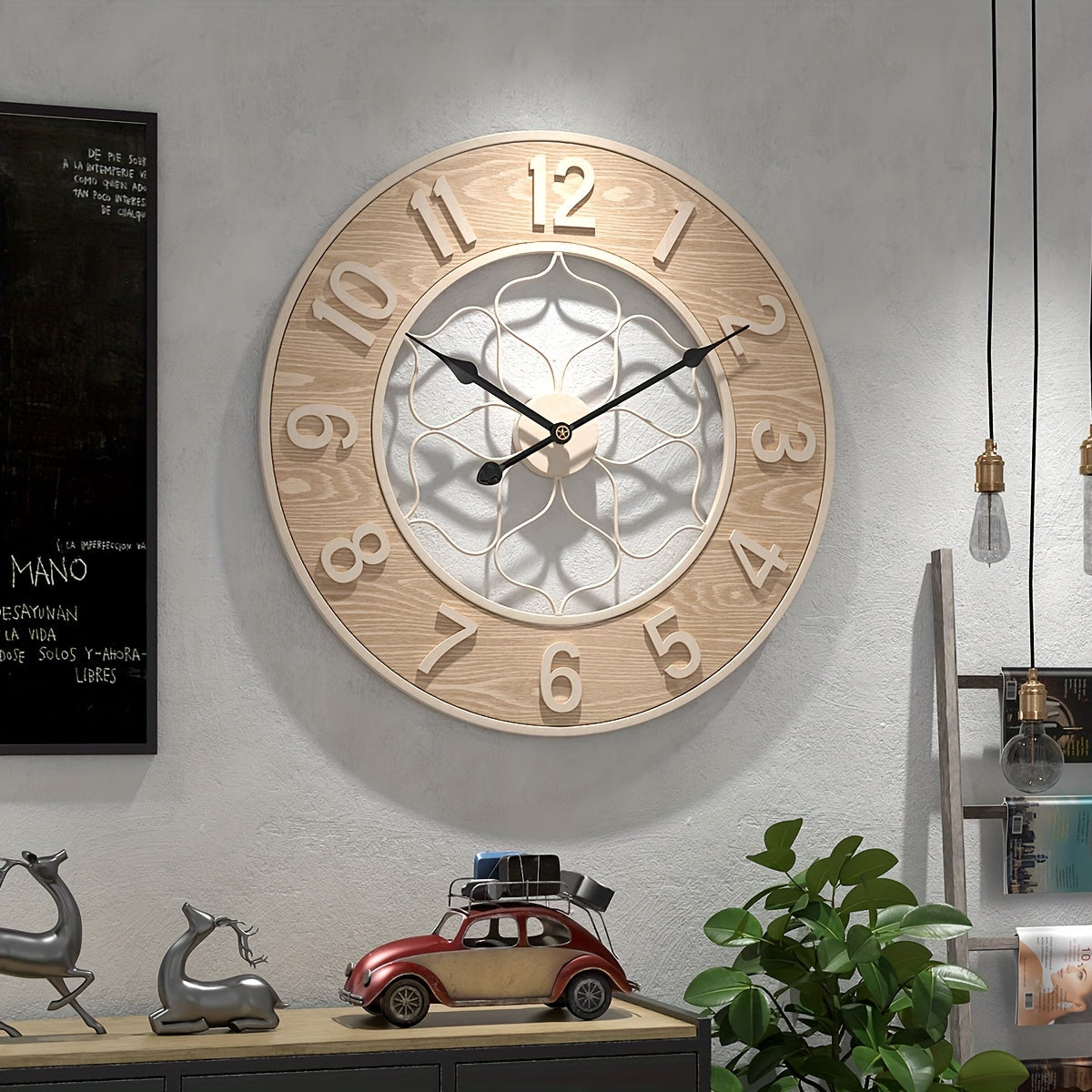 Rustic Elegance Wall Clock – Unique Iron & Wood Design