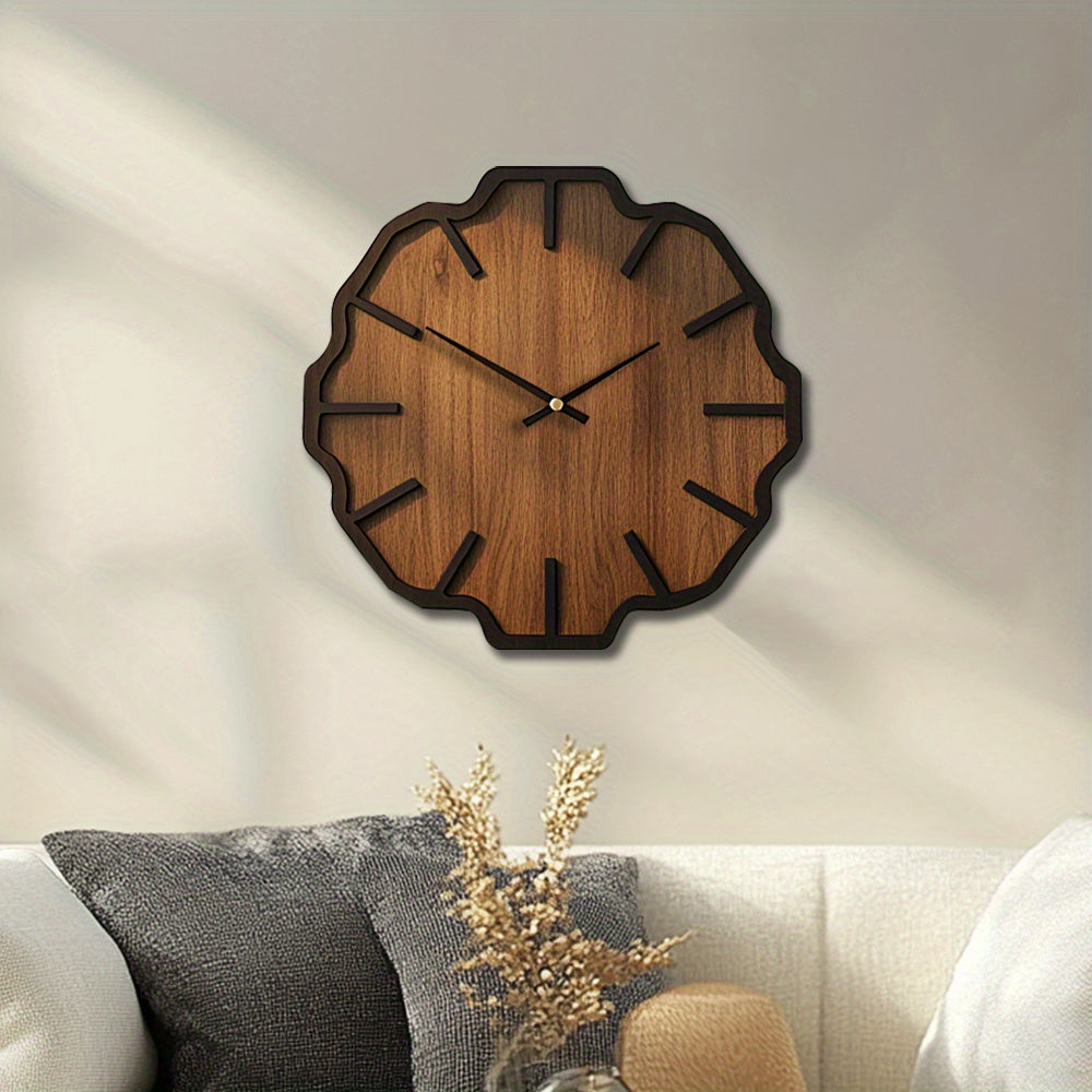 Artisanal Wooden Wall Clock with Distinctive Design, Battery-Powered