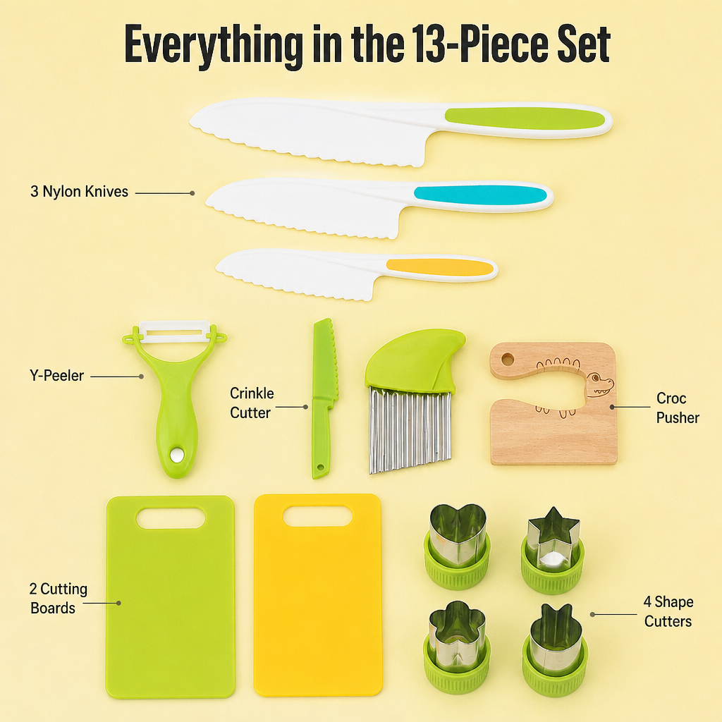 SkarletSharp™ Kids Kitchen Set — Ignite Your Child’s Pride with Safe, Real Slicing Success