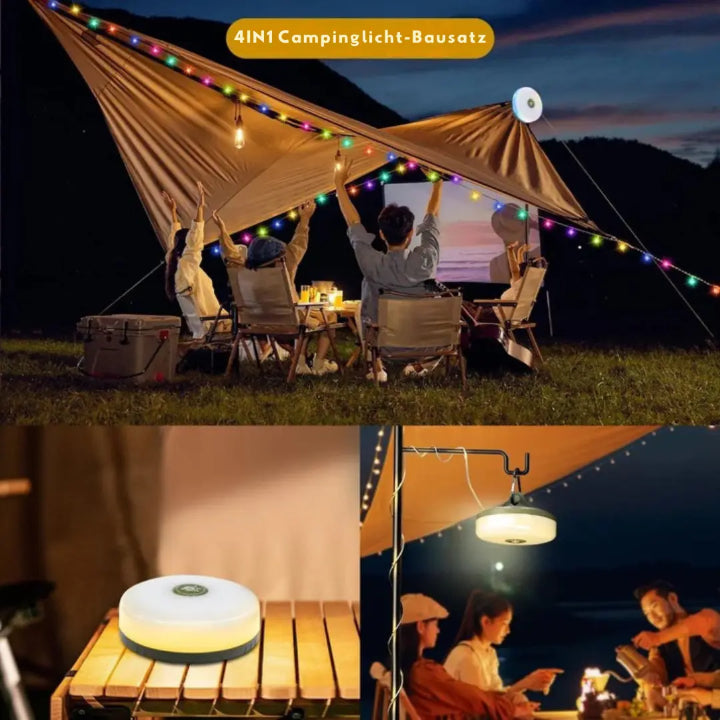 Camping lantern with 10m RGB string lights – mood & security for every trip