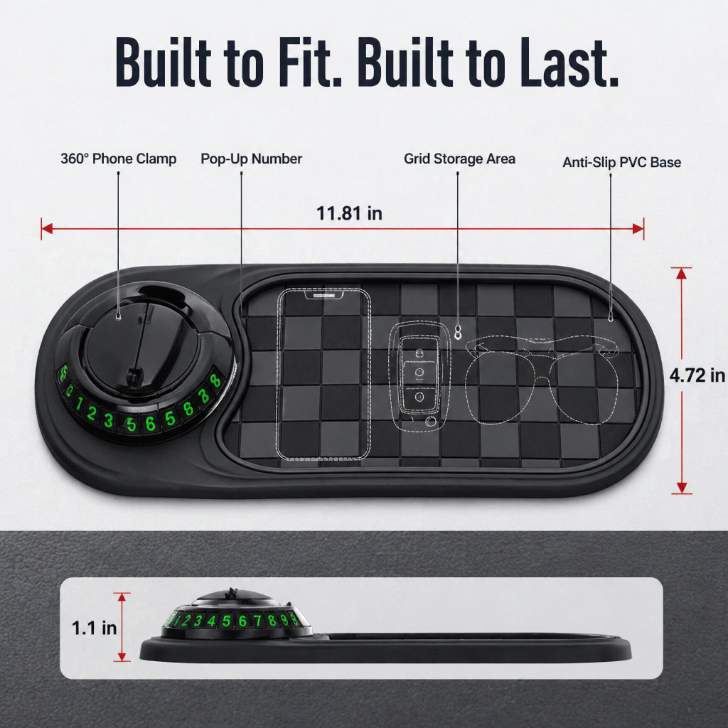 GripNest™ — Pin Your Phone, Display Your Parking Number & Master the Dashboard with One Pad