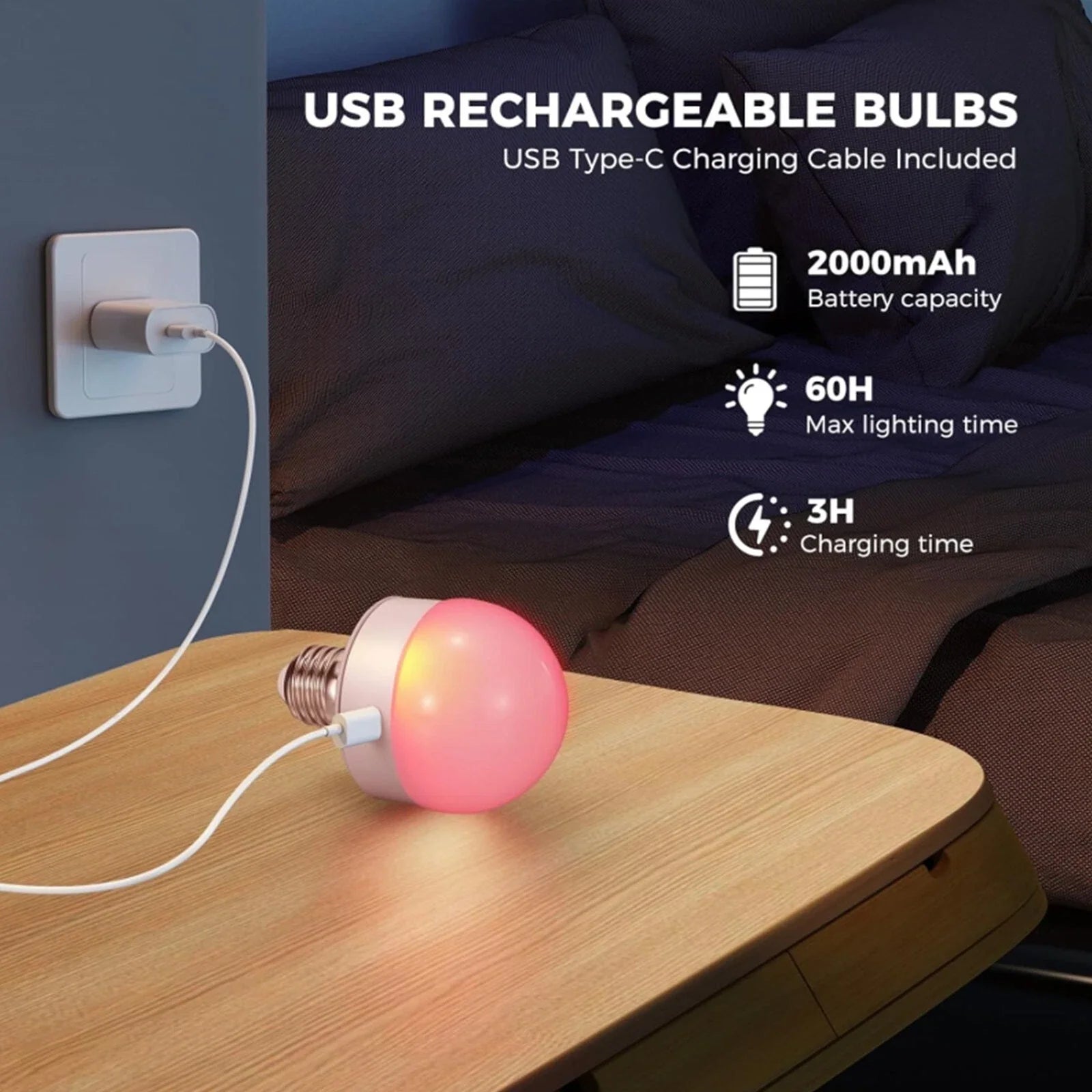 Rechargeable E27 RGB LED Lamp with Remote Control – Cordless Installation