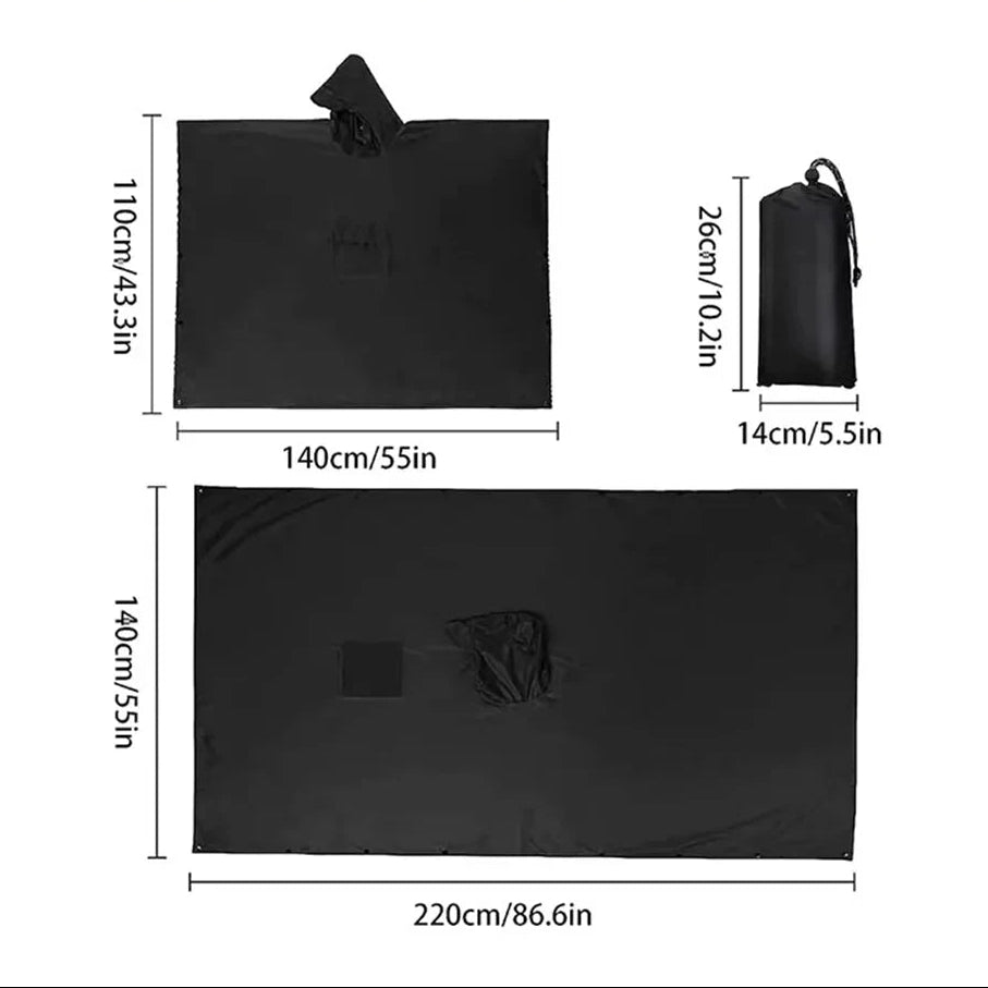 Multi-Functional Waterproof Hooded Poncho – Tarp and Sleeping Bag Protector