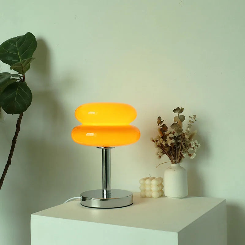 Glass table lamp with vibrant pattern for bedroom and bedside table – kid-safe night light