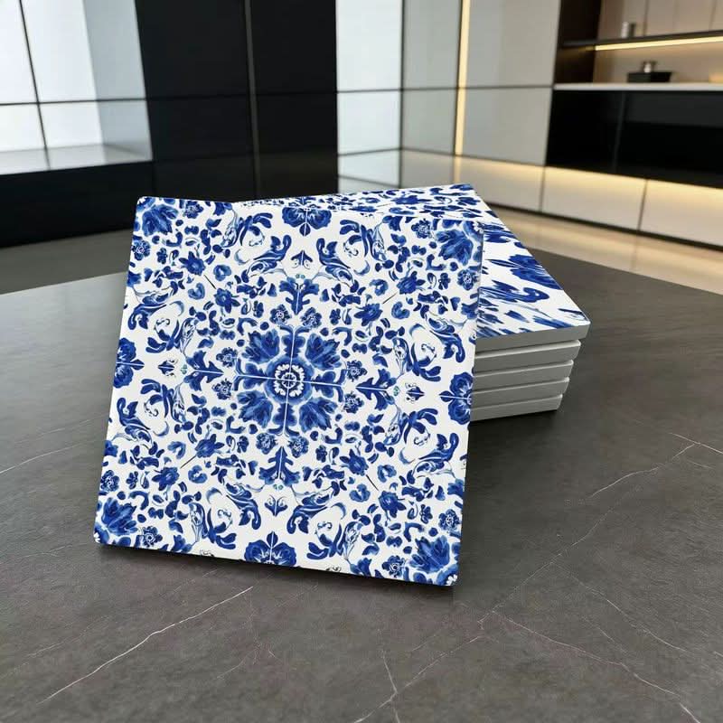 Ceramic Tiles with Floral Vine Pattern in Blue and White Colors