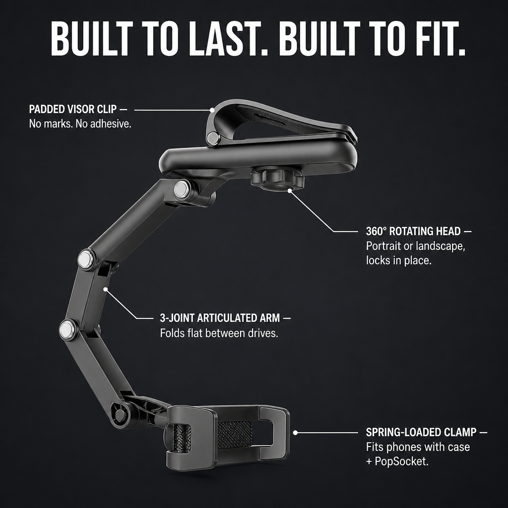 GripLock™ — Attach Your Phone to the Sun Visor for Eye-Level GPS