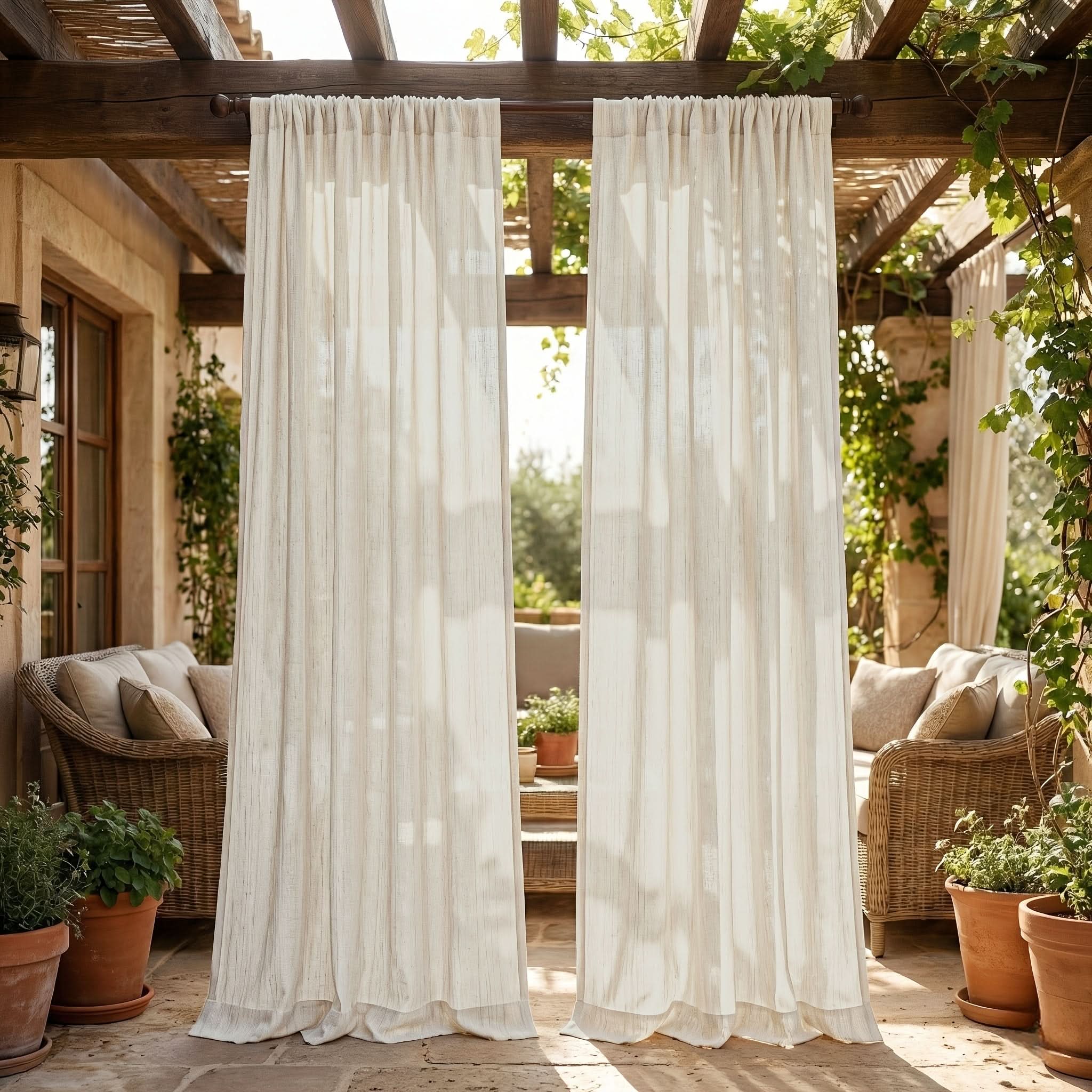 Outdoor Sheer Curtains in Faux Linen for Boho Patio Privacy