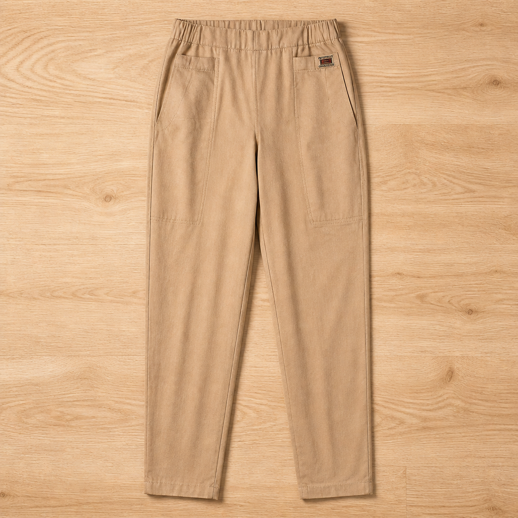 VeloraEase™ – Relaxed Tapered Cotton Pants with Elastic Comfort Waist