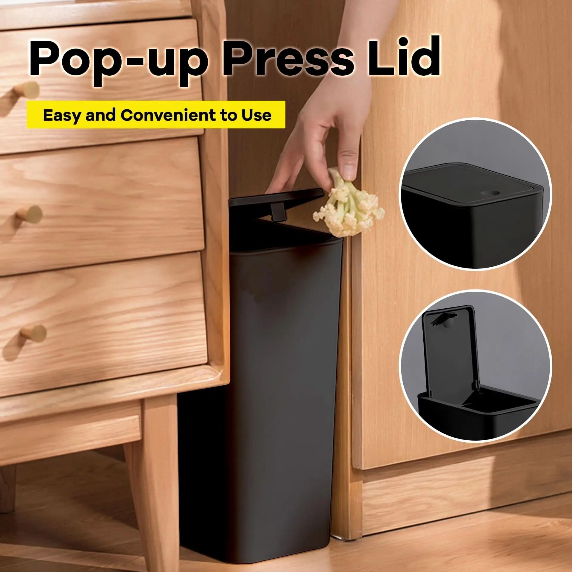 Slim 10L Trash Can with Press Top Lid