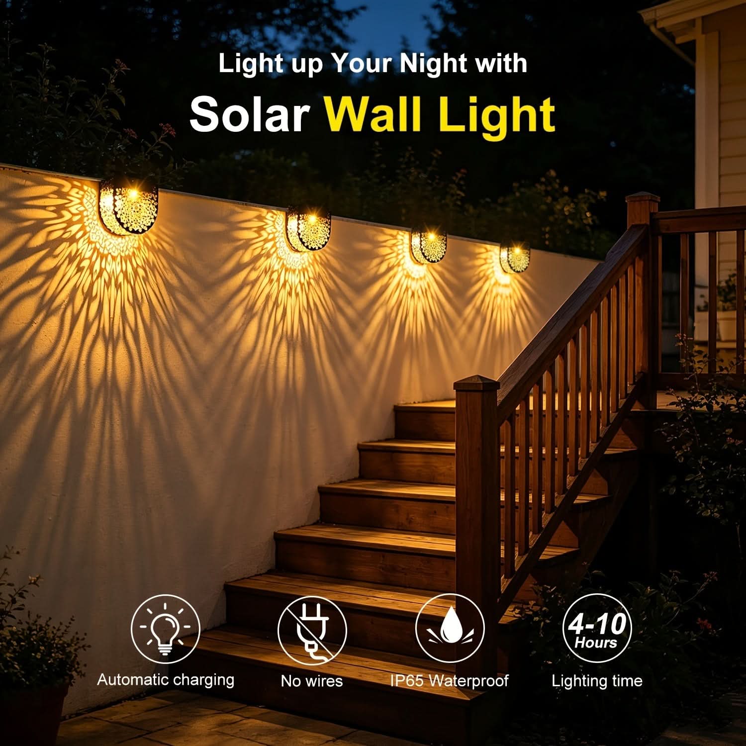 4-Pack of Solar Outdoor Fence Lights with HollowGlow Design