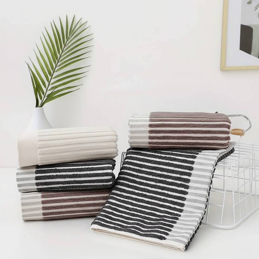 Chic Cotton Loop Towels Set with Stripes for Easy Hanging