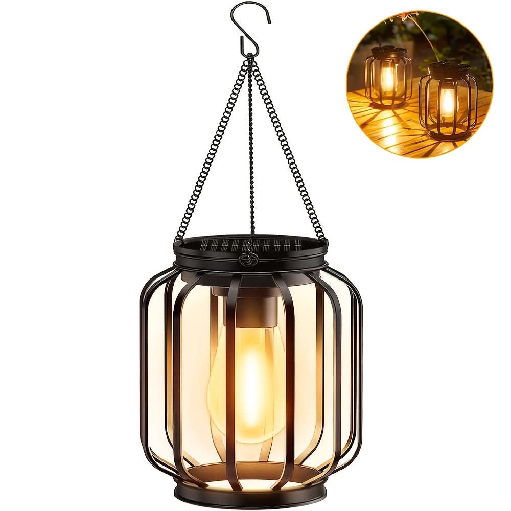 Outdoor Metal Lantern with Solar Power for Hanging Use