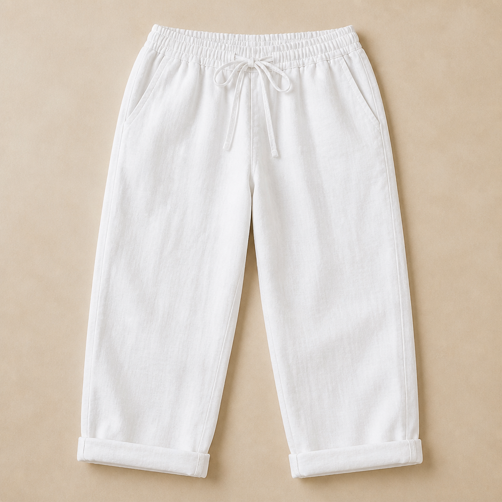 SenseLuxe™ – Airy Cotton-Linen Capri Pants Featuring Rolled Cuffs