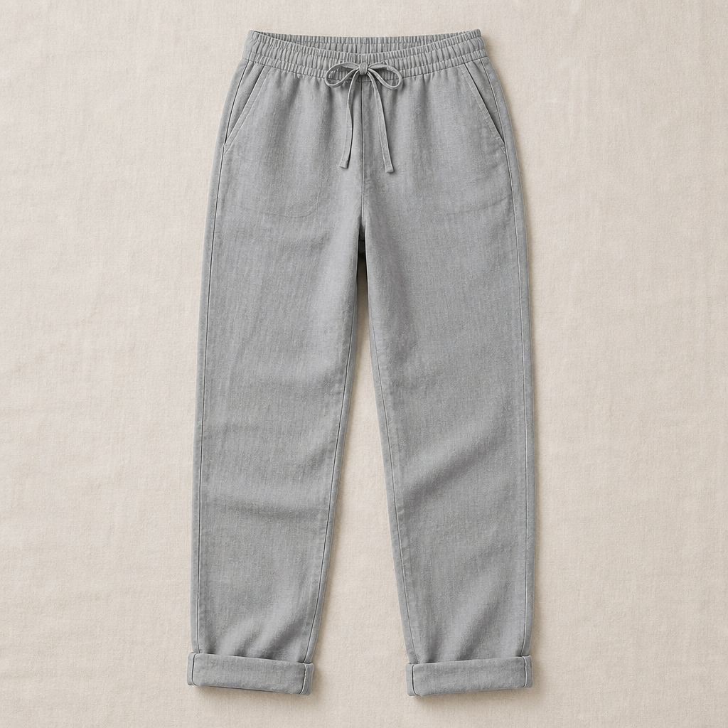 VelouraFlex™ – Airy Cotton-Linen Drawstring Pants with Tapered Cuffed Hem