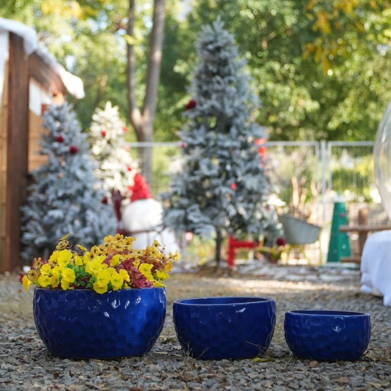 Artisan Crafted Cobalt Blue Ceramic Planter Trio
