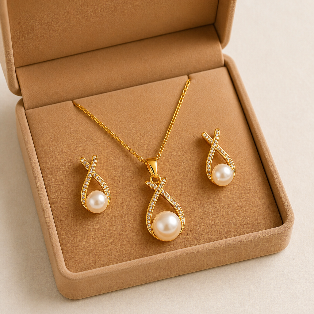 LumaRae™ – Twisted Pavé Pearl Necklace and Earring Set