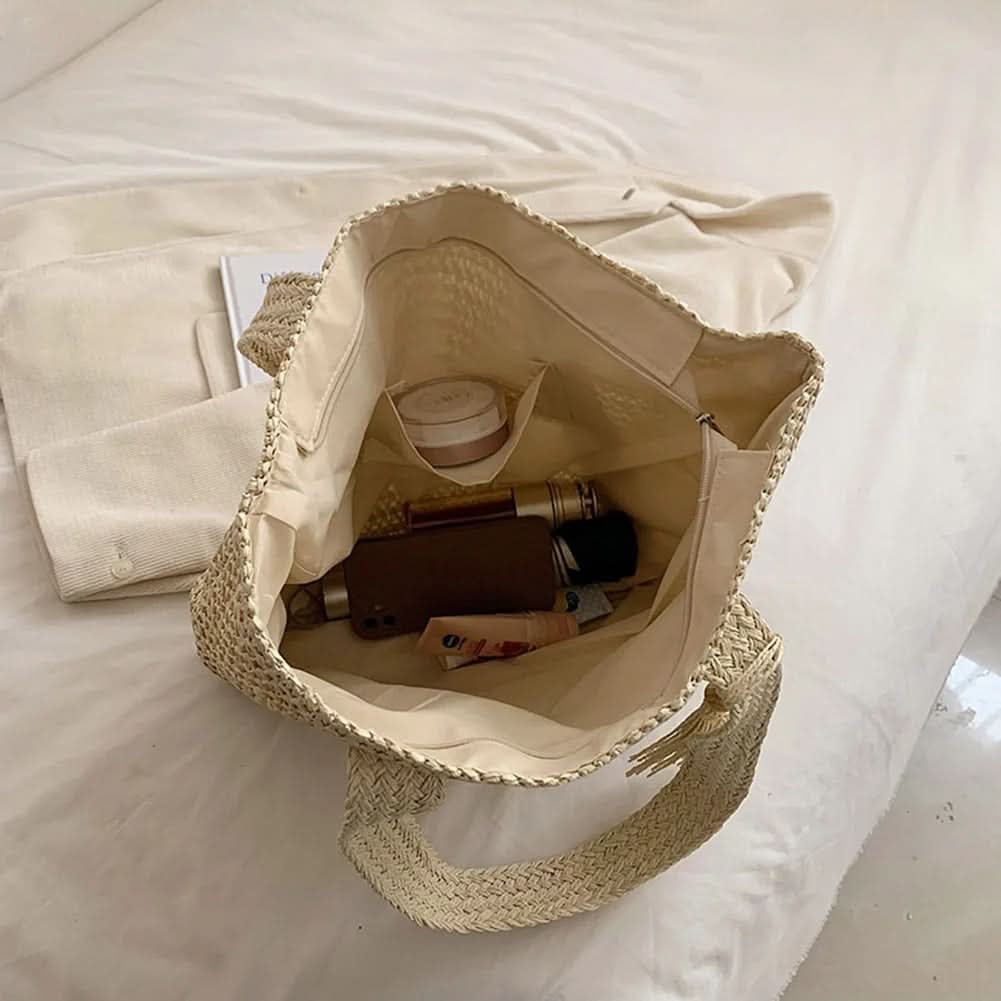 Woven Raffia Tote Bag for Shoulder Carry