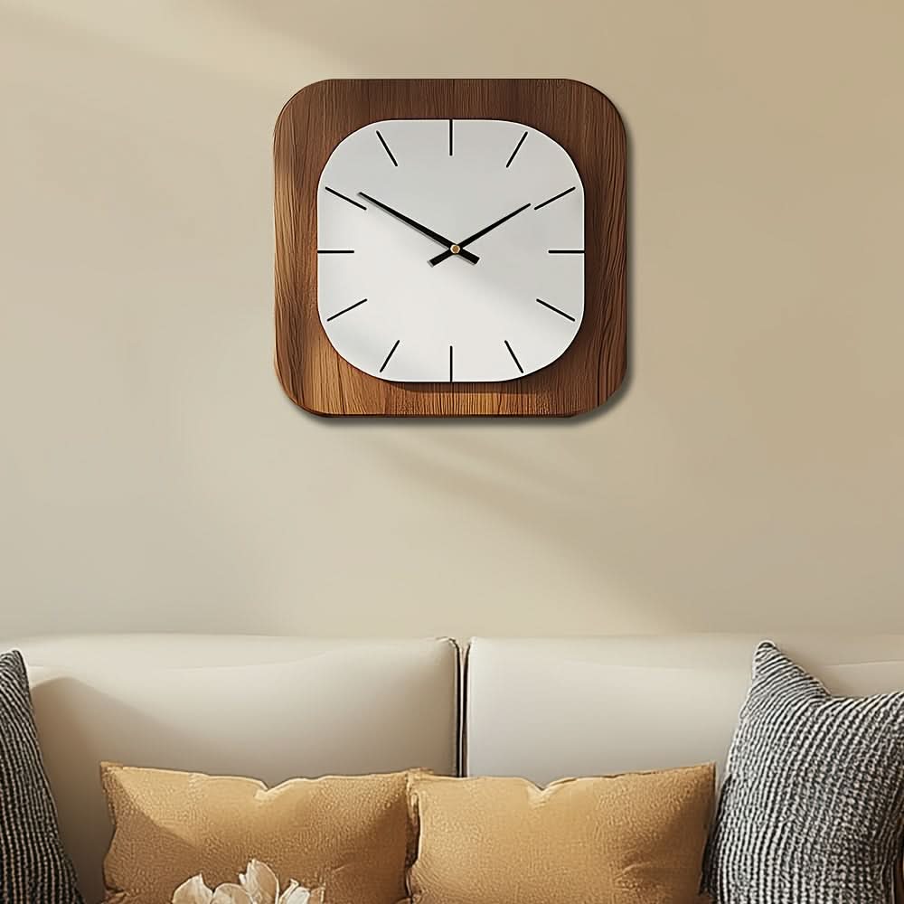 Vintage Square Wall Clock in Wood Finish