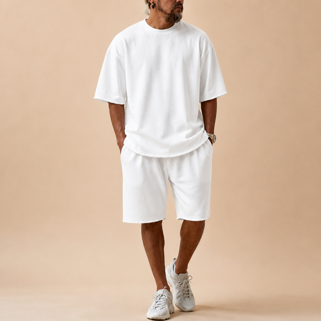 ArdentFlex™ – Oversized Relaxed Raw-Edge Tee and Shorts Set