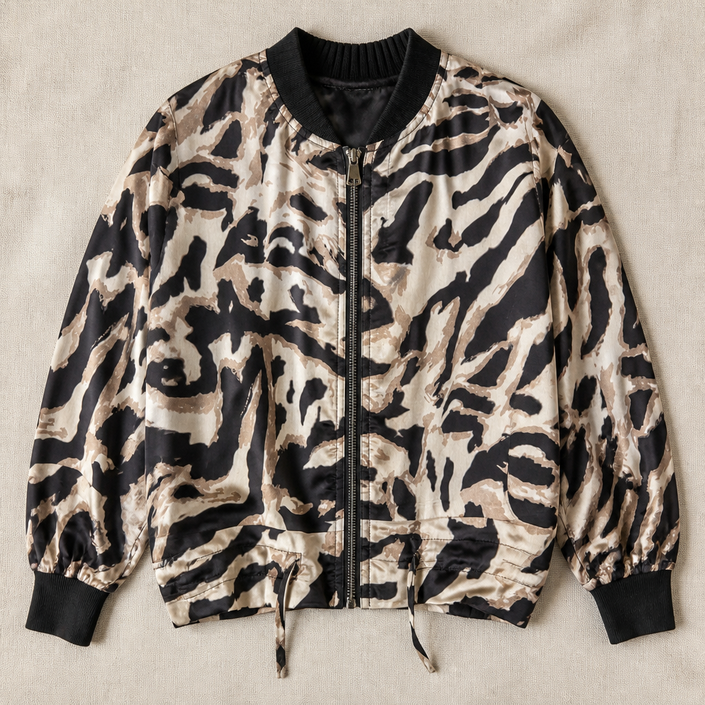 SavaraStrike™ – Bold Zebra Print Bomber Jacket with Full-Length Zip