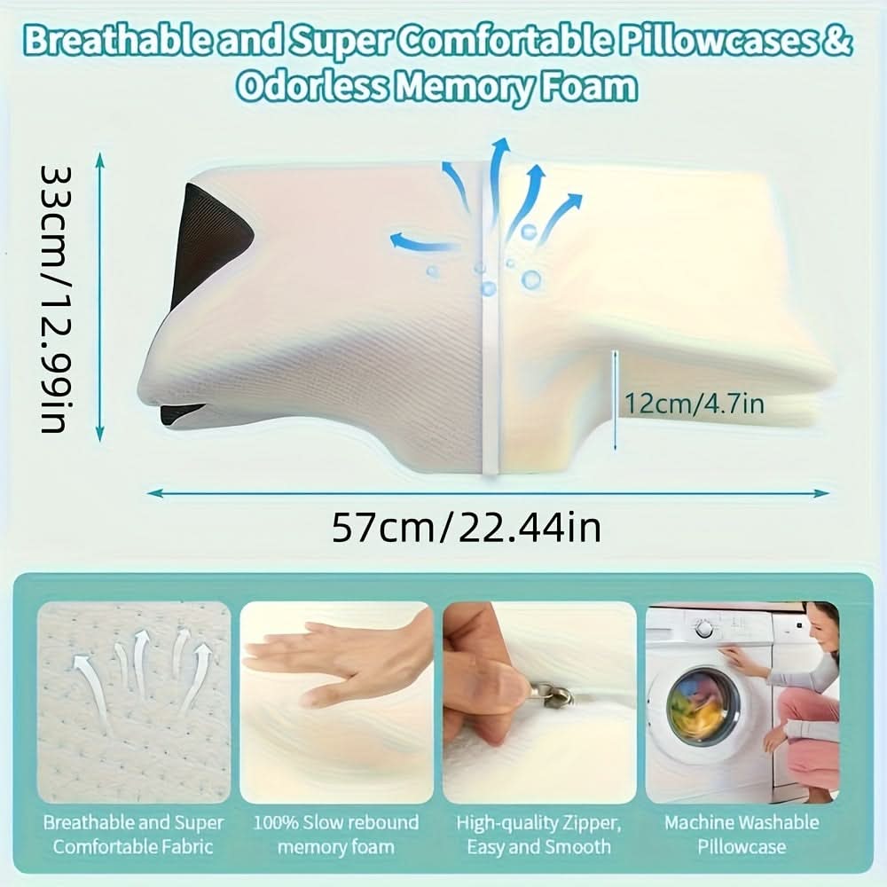 Contoured Neck Pillow with Memory Foam for Comfort and Support