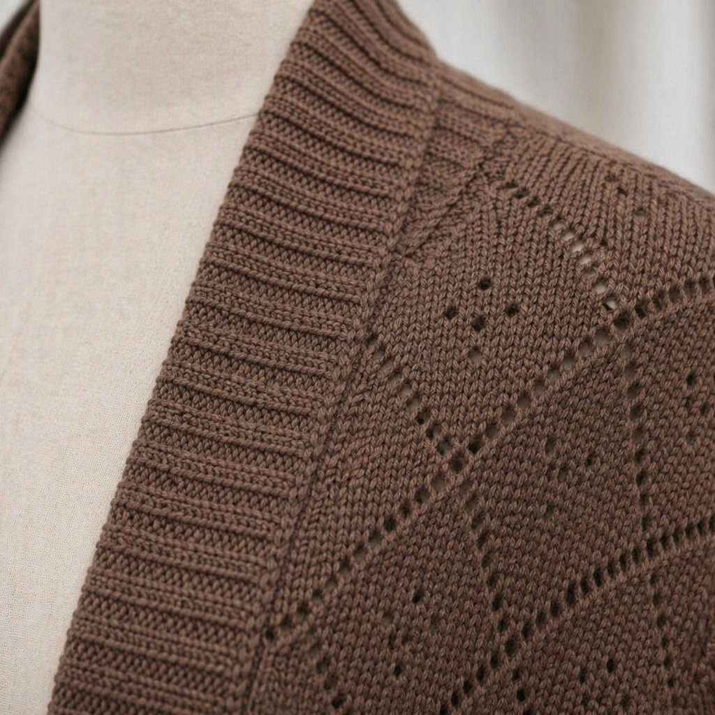 AerieLuxe™ – Hollow Knit Shawl Cardigan with Lantern Sleeves and Open Front