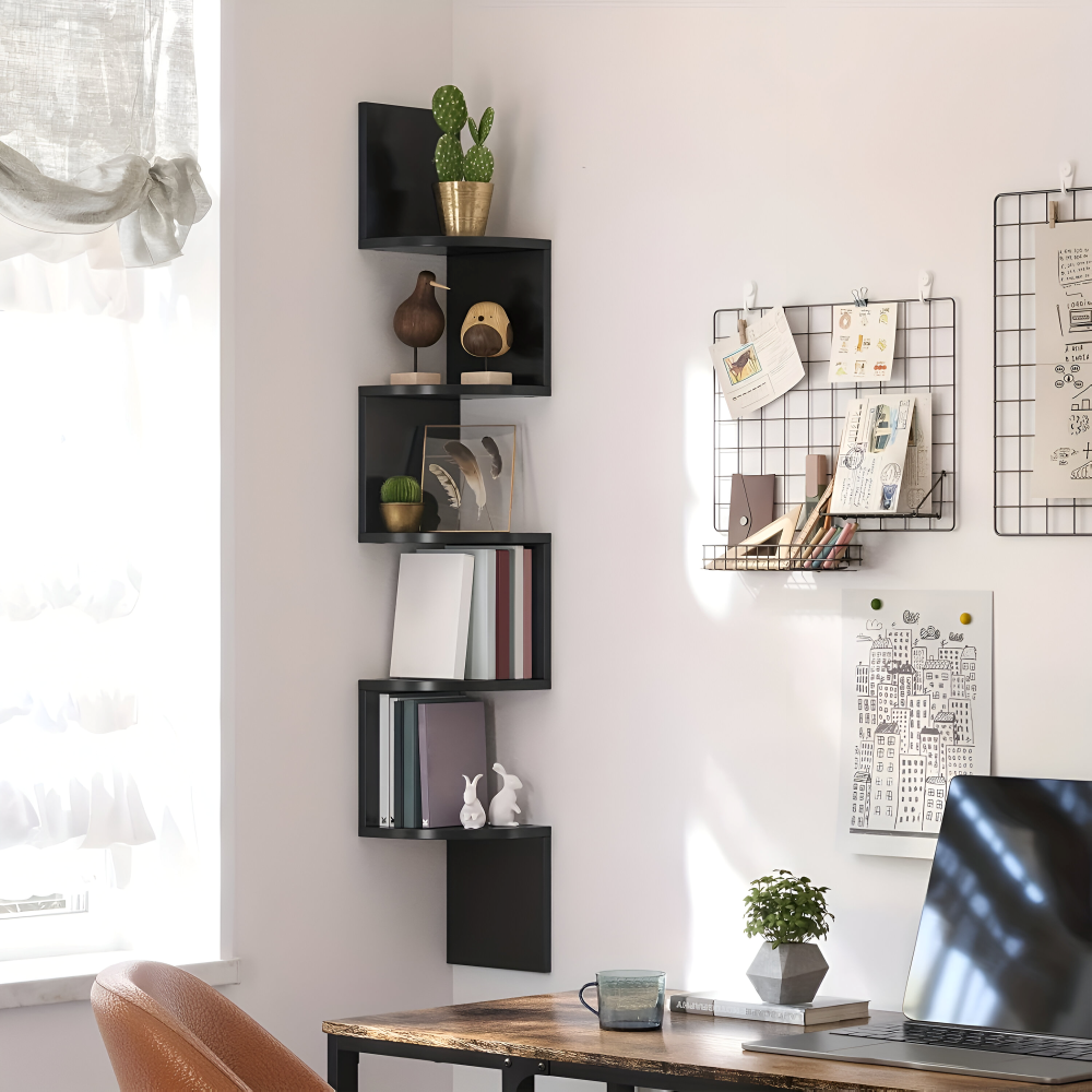Corner Shelf 5 Tiers | Zigzag Design with Shelves | Space-Efficient Corner Placement | CornerZig