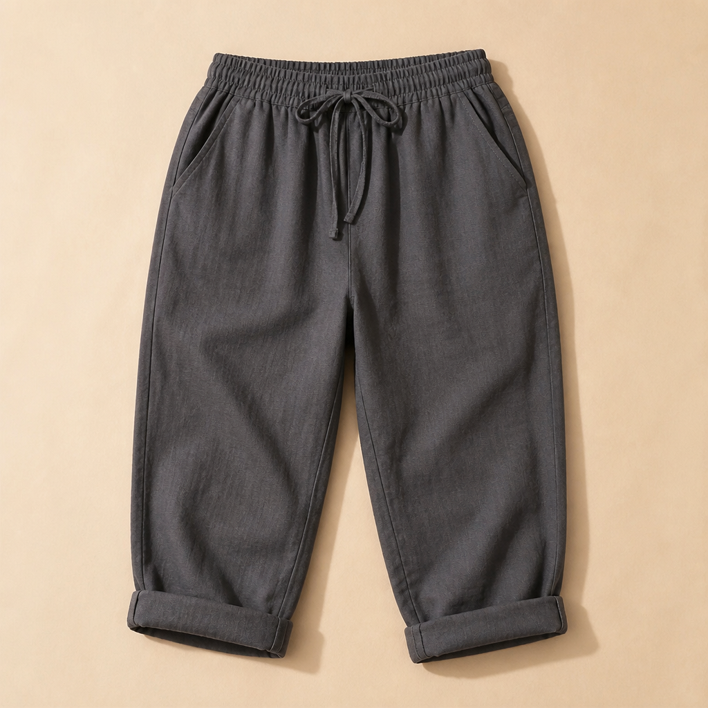 SenseLuxe™ – Airy Cotton-Linen Capri Pants Featuring Rolled Cuffs