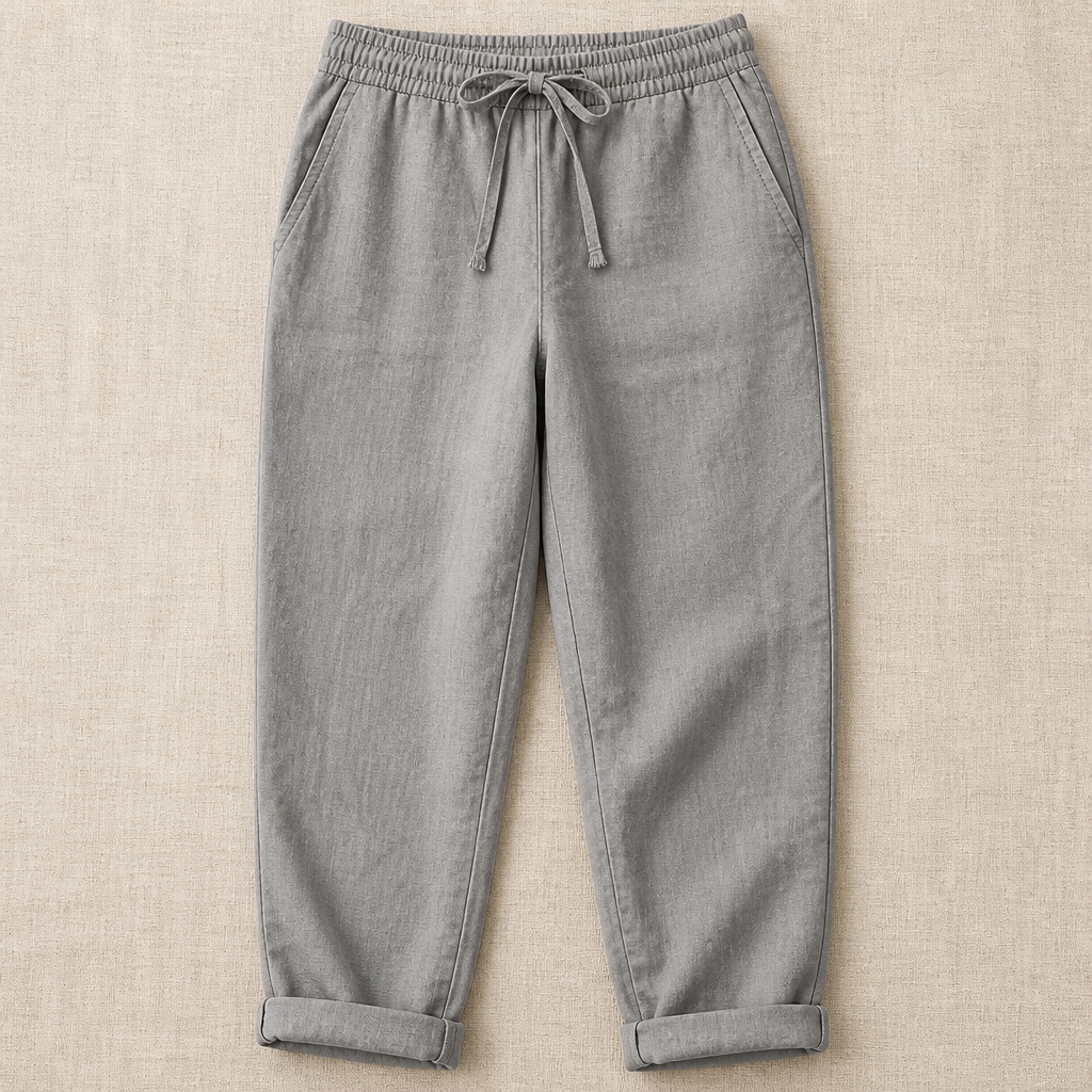 VelouraFlex™ – Airy Cotton-Linen Drawstring Pants with Tapered Cuffed Hem