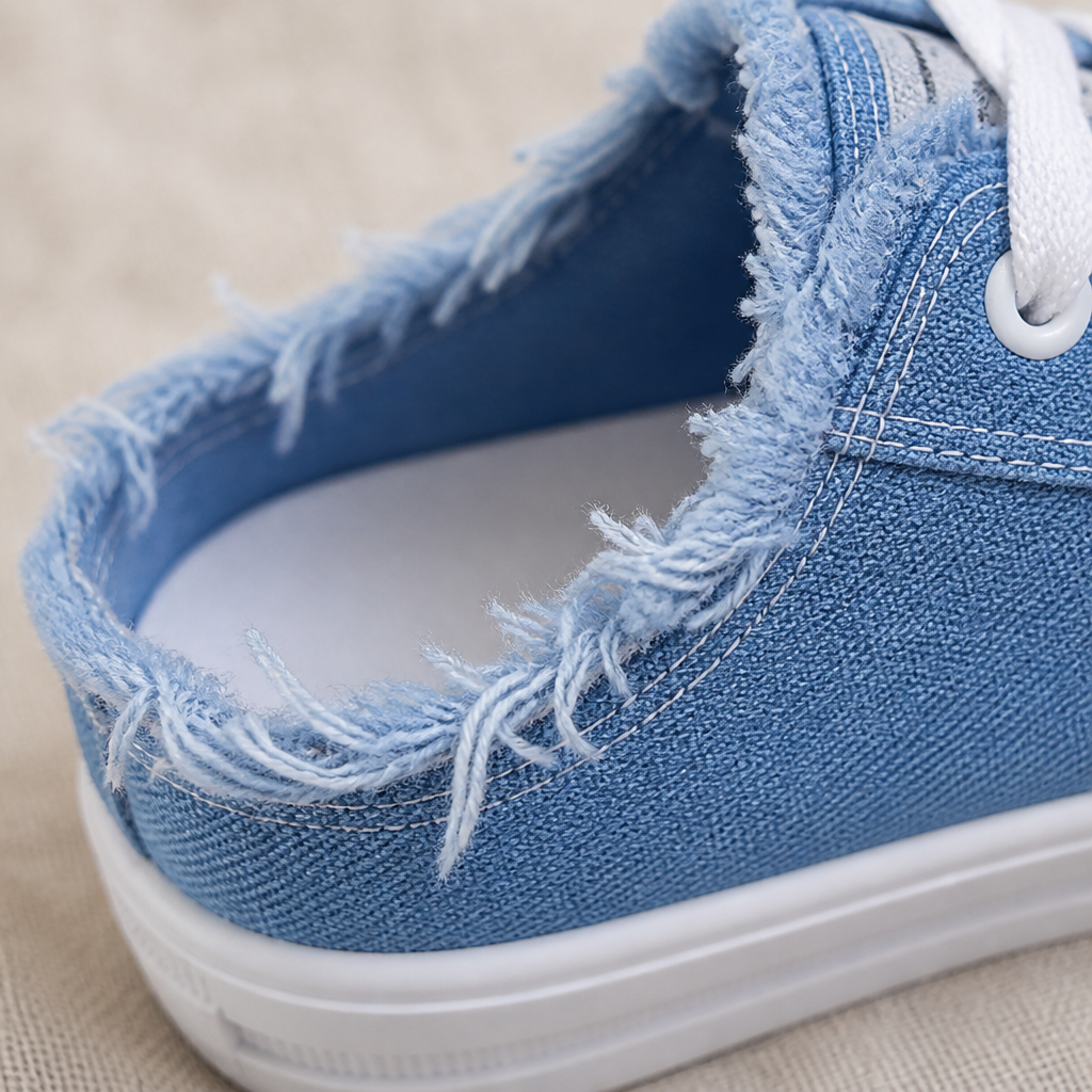 StridePulse™ – Casual Denim Mule Sneakers with Frayed Edges