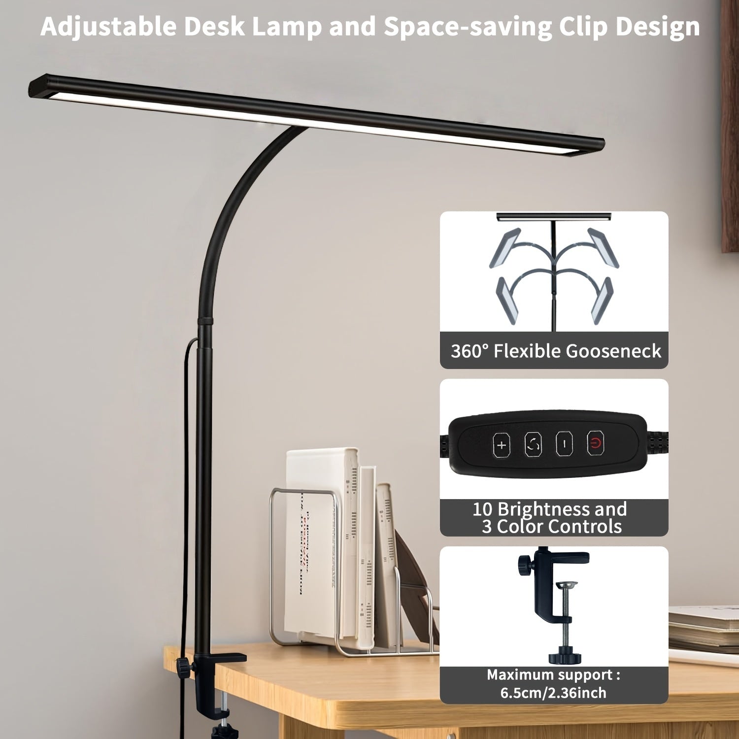 BrightZone – Wide Coverage LED Desk Light with Clip
