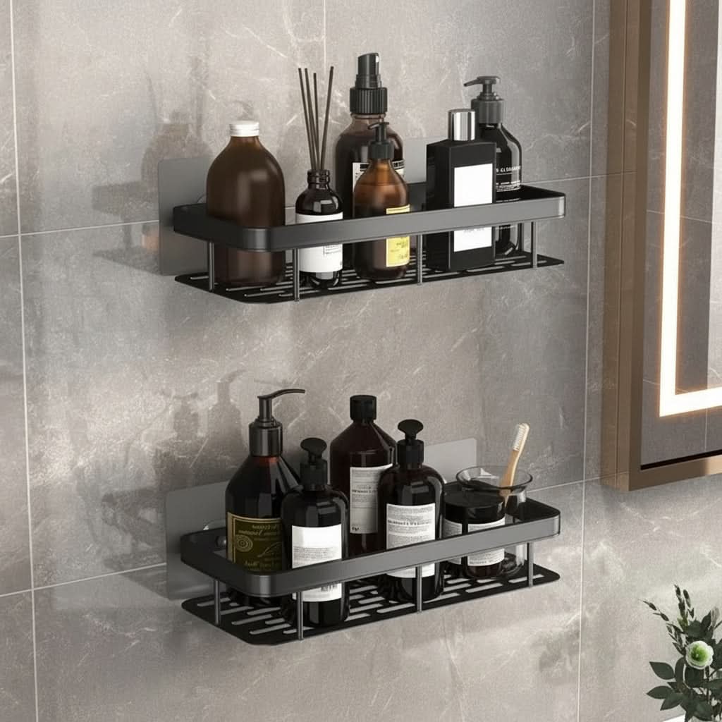 Aluminum Wall-Mounted Shelf Organizer for Bathroom Storage