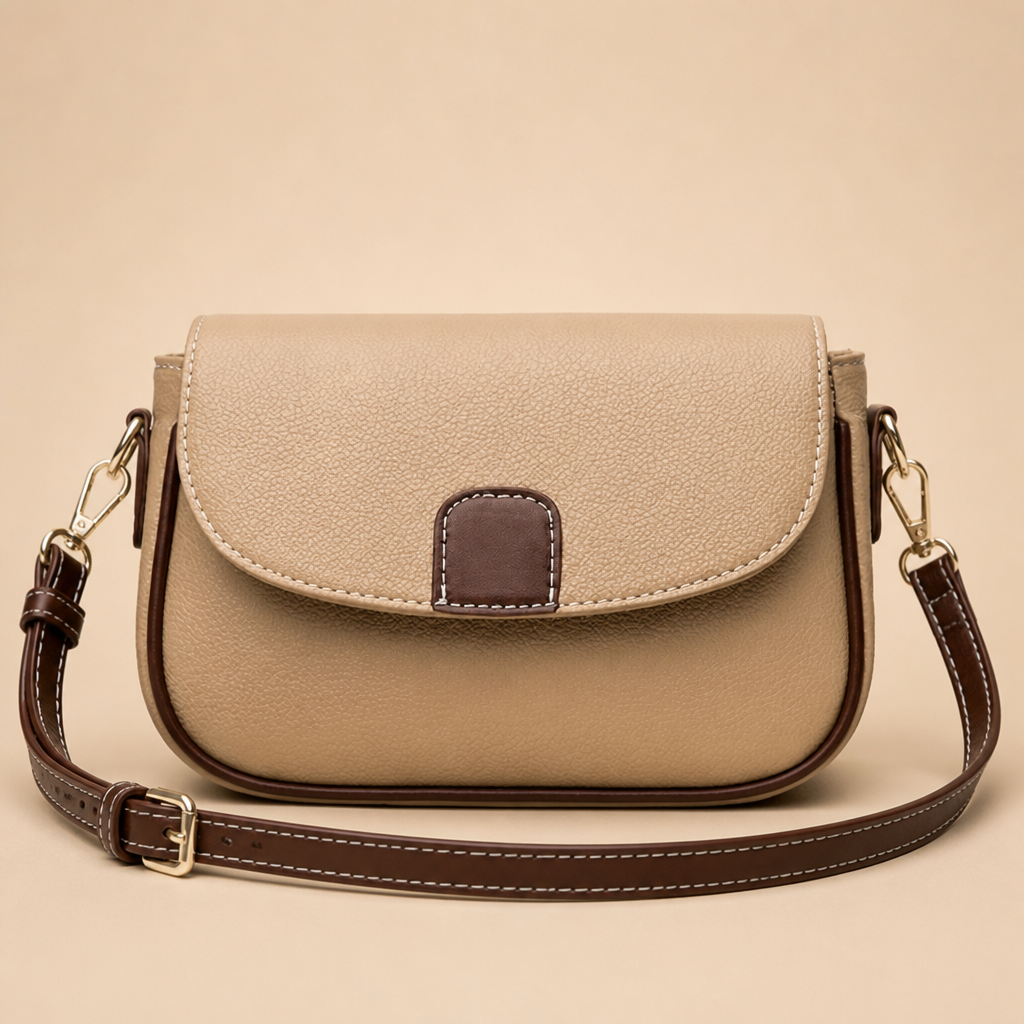 ArloVita™ – Classic Saddle Crossbody Bag with Contrast Trim & Gold Hardware