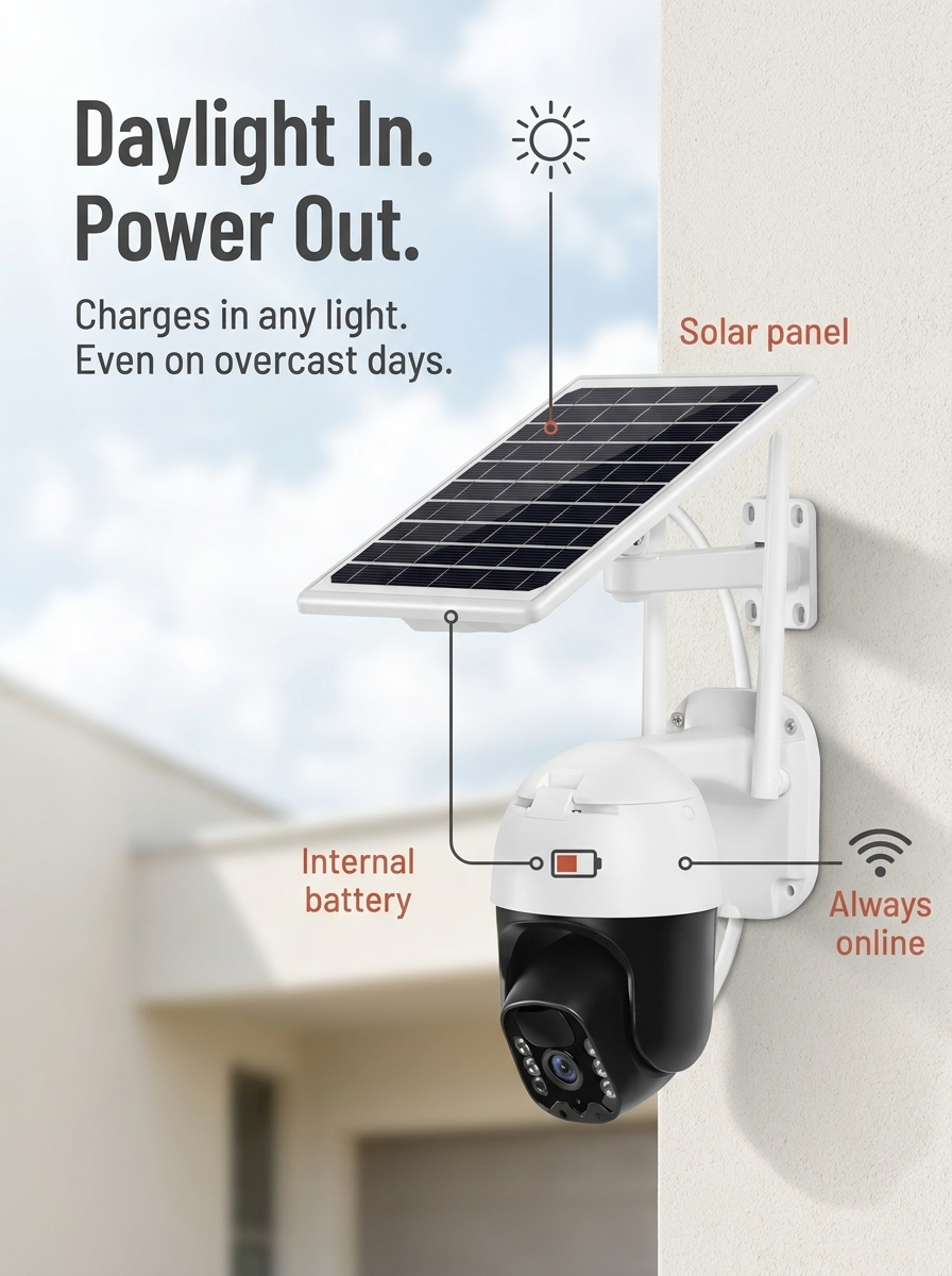 VeroLuxe™ Solar Security Cam — Monitor Every Angle Night and Day, Wire-Free Convenience
