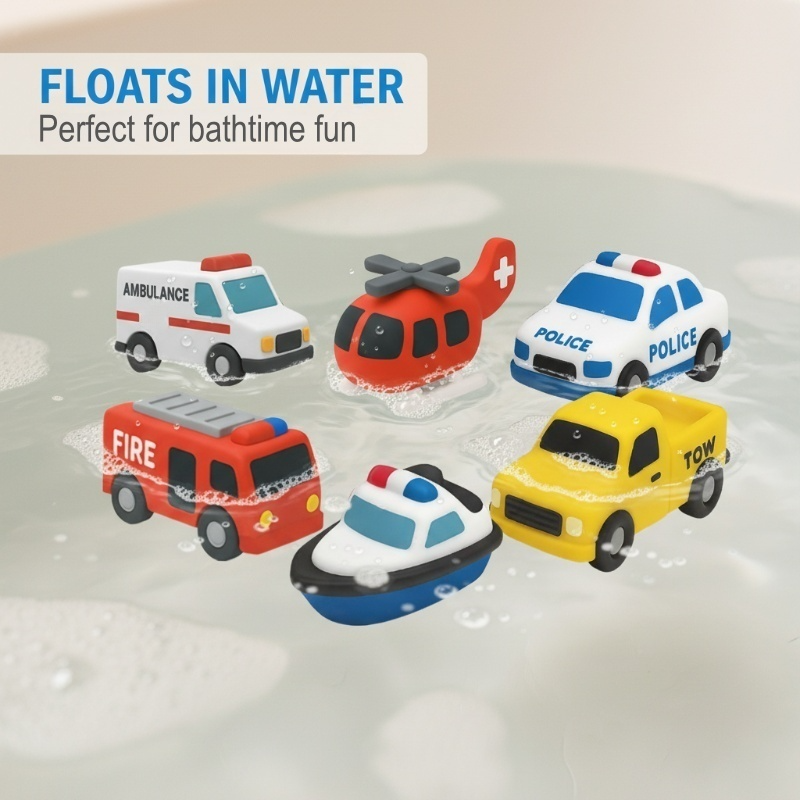 6-Piece Silicone Vehicle Bath Toy Collection