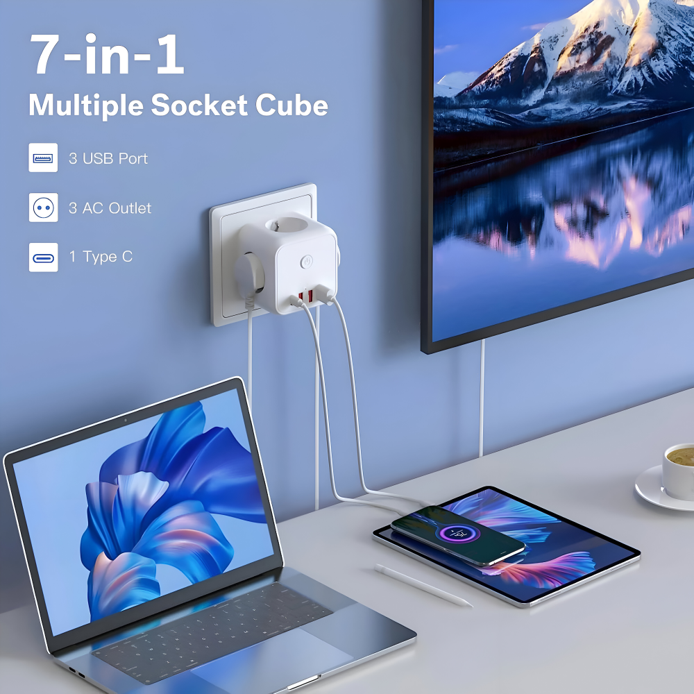 Cube Power Board | Multi-Outlet | Overload Protection with On-Off Switch | PowerCube