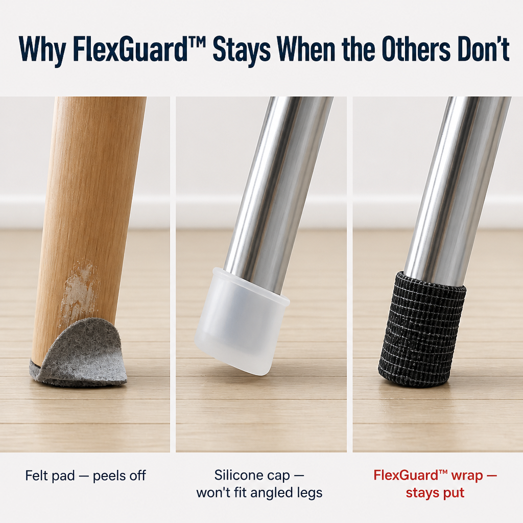 FlexGuard™ — Eliminate Chair Leg Screeches and Prevent Floor Scratches in 60 Seconds | Customizable Cut-to-Fit Wrap