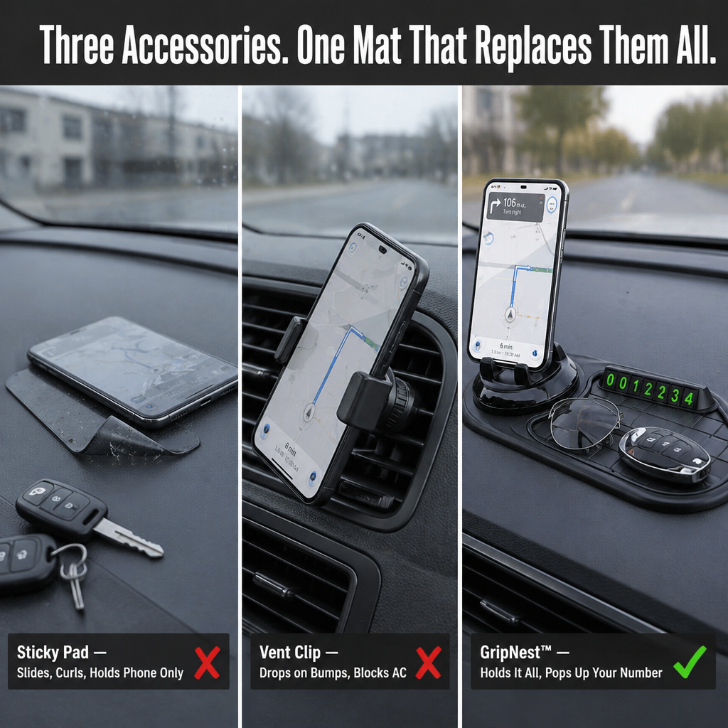 GripNest™ — Pin Your Phone, Display Your Parking Number & Master the Dashboard with One Pad
