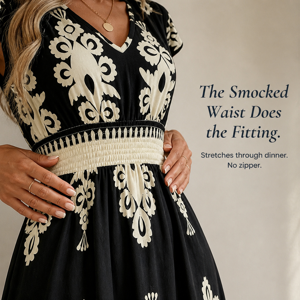 Vellureva™ — Slip on One Cap-Sleeve Maxi from Café Brunch to Rooftop Night