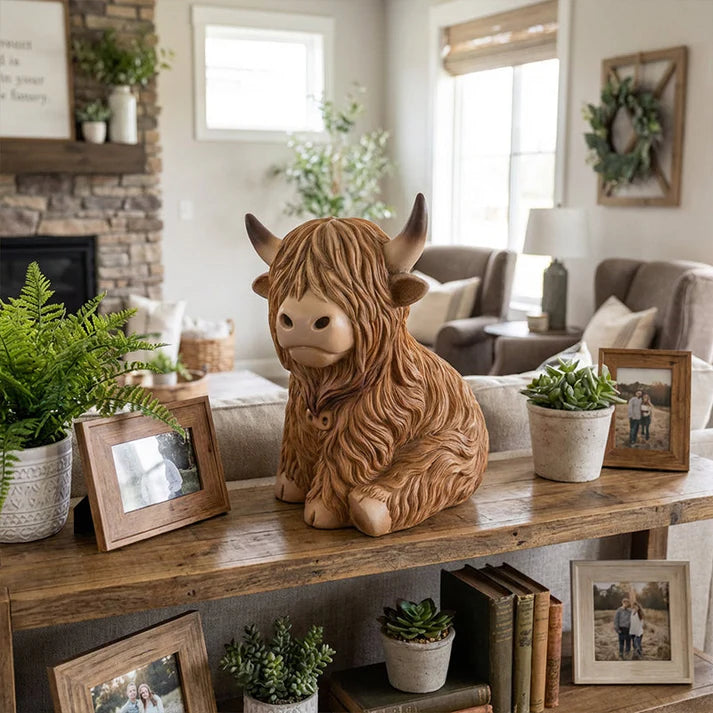 Highland Cattle Night Lamp Made from Resin – Decorative Light with Warm Amber Glow