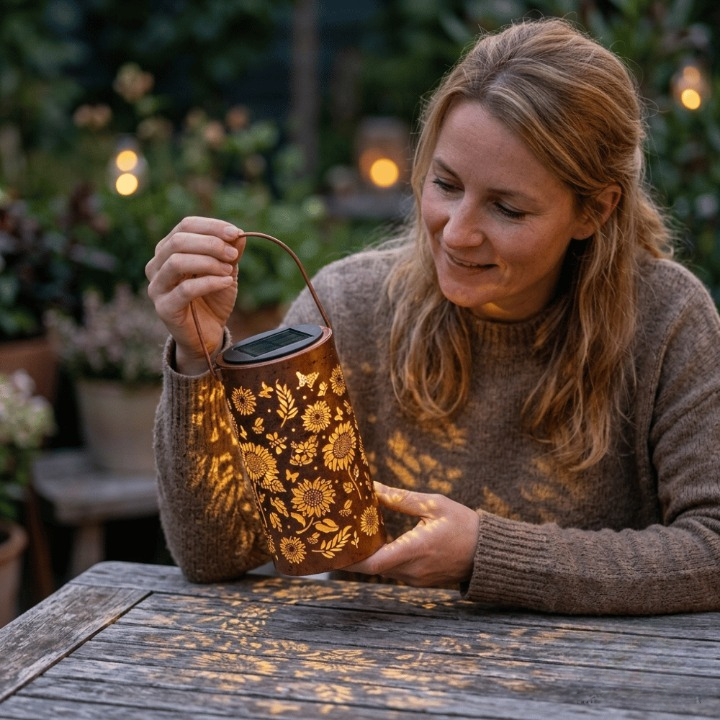 Solar garden lamp with sunflower motif