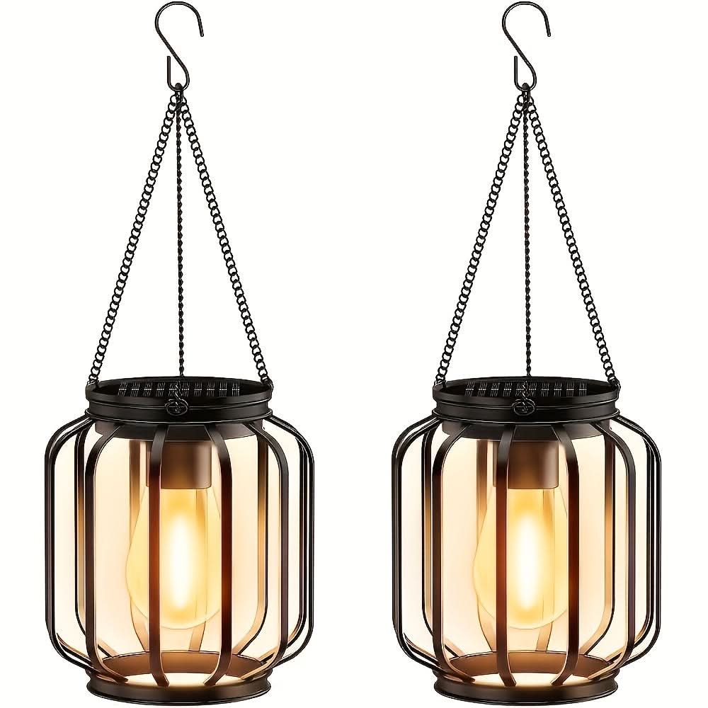 Outdoor Metal Lantern with Solar Power for Hanging Use