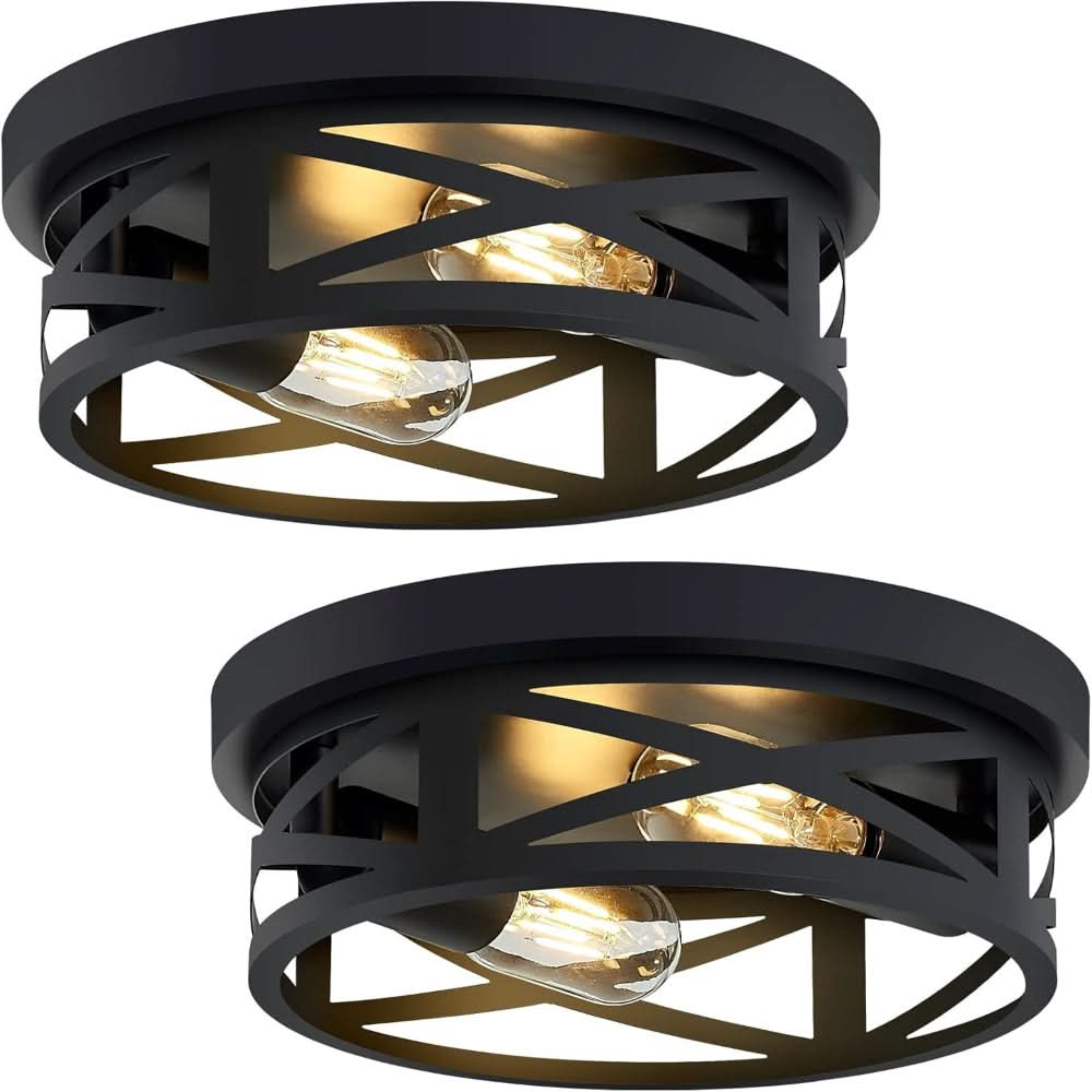 2-Pack Black Industrial Style Flush Mount Ceiling Fixtures