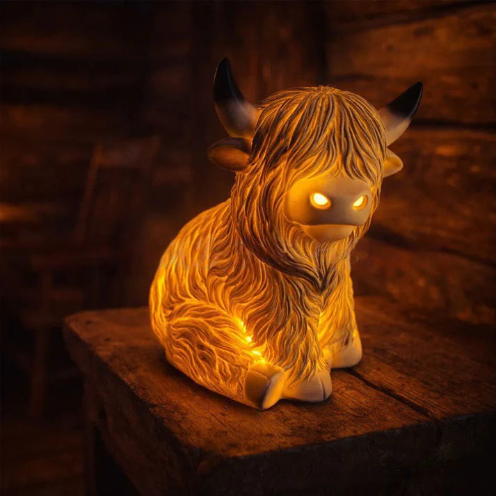 Highland Cattle Night Lamp Made from Resin – Decorative Light with Warm Amber Glow