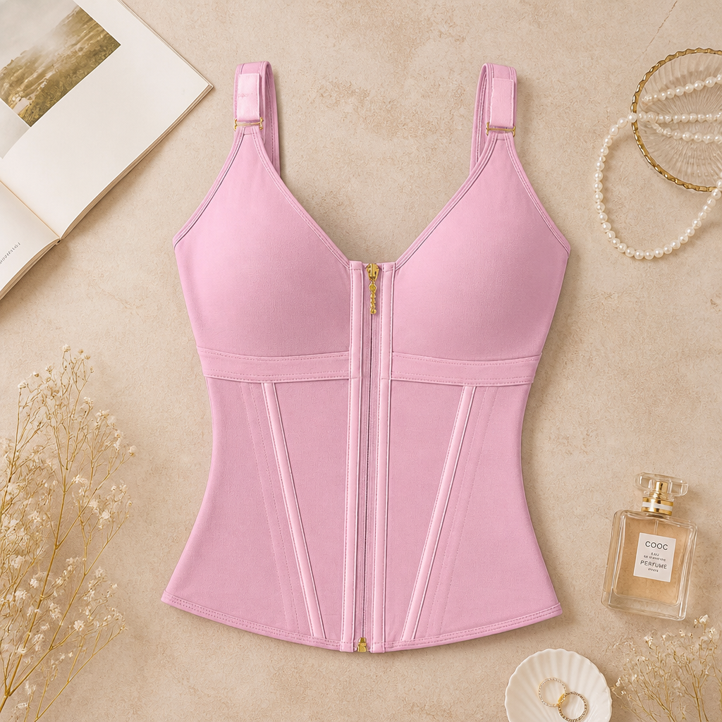 LuminaCurve™ – Zip-Front Waist-Sculpting Corset Vest with Built-In Bra