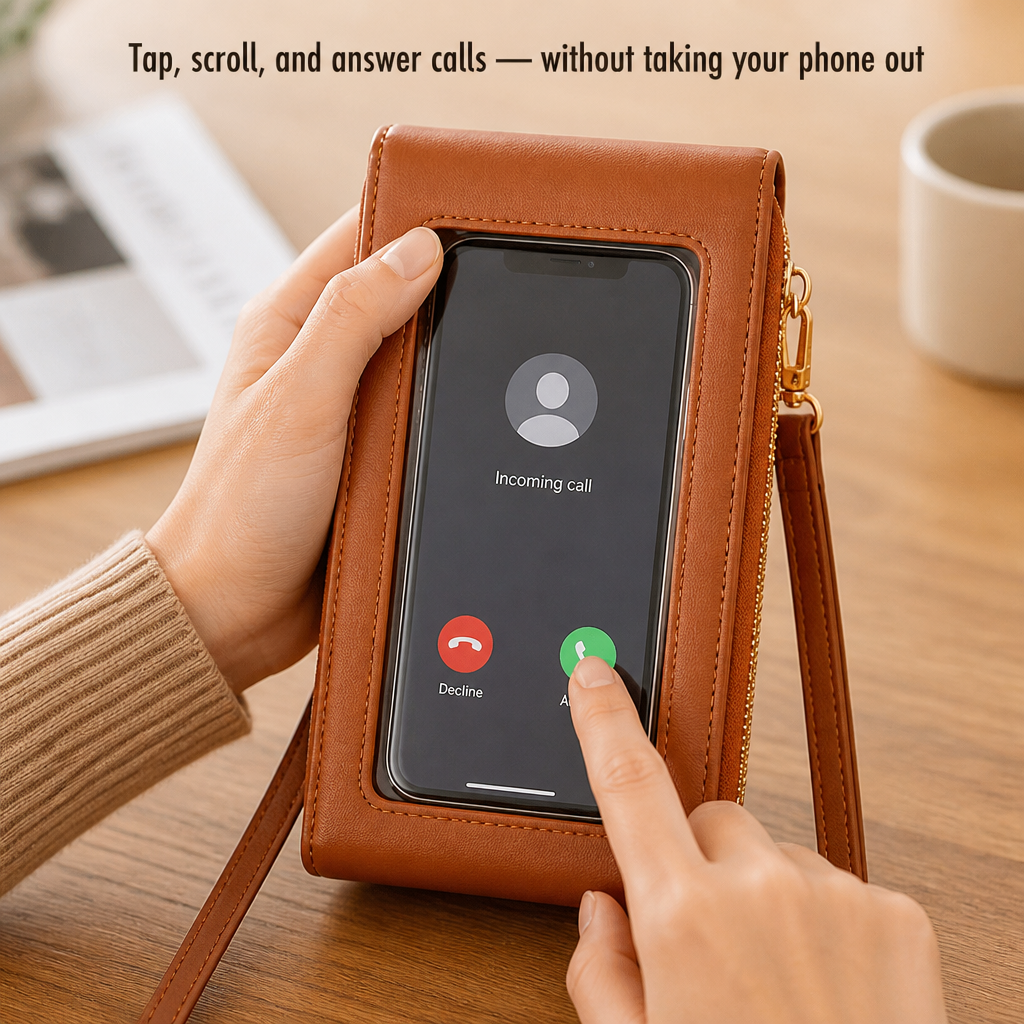 VividGuard™ – Touch-Free Crossbody Phone Bag with RFID Shielding