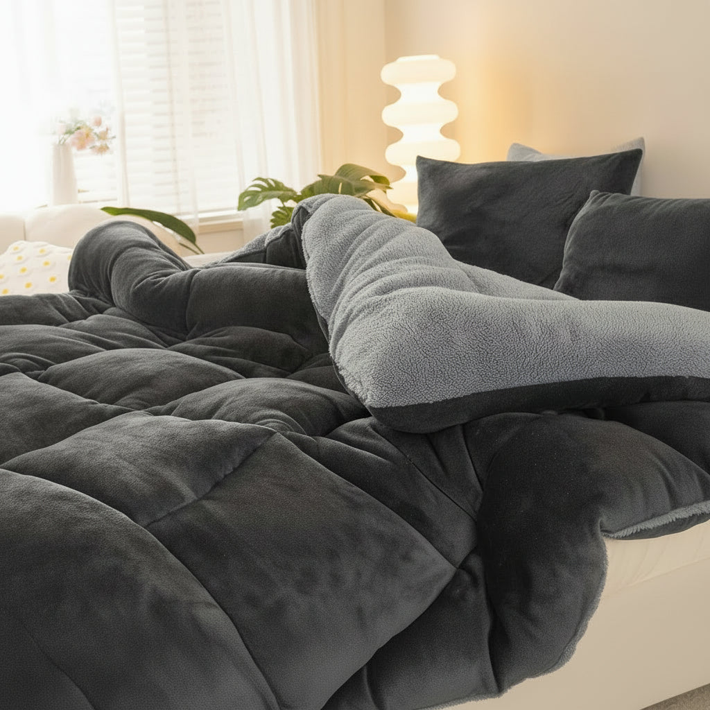 CozyNest – Plush Fleece Grid Comforter for Ultimate Comfort