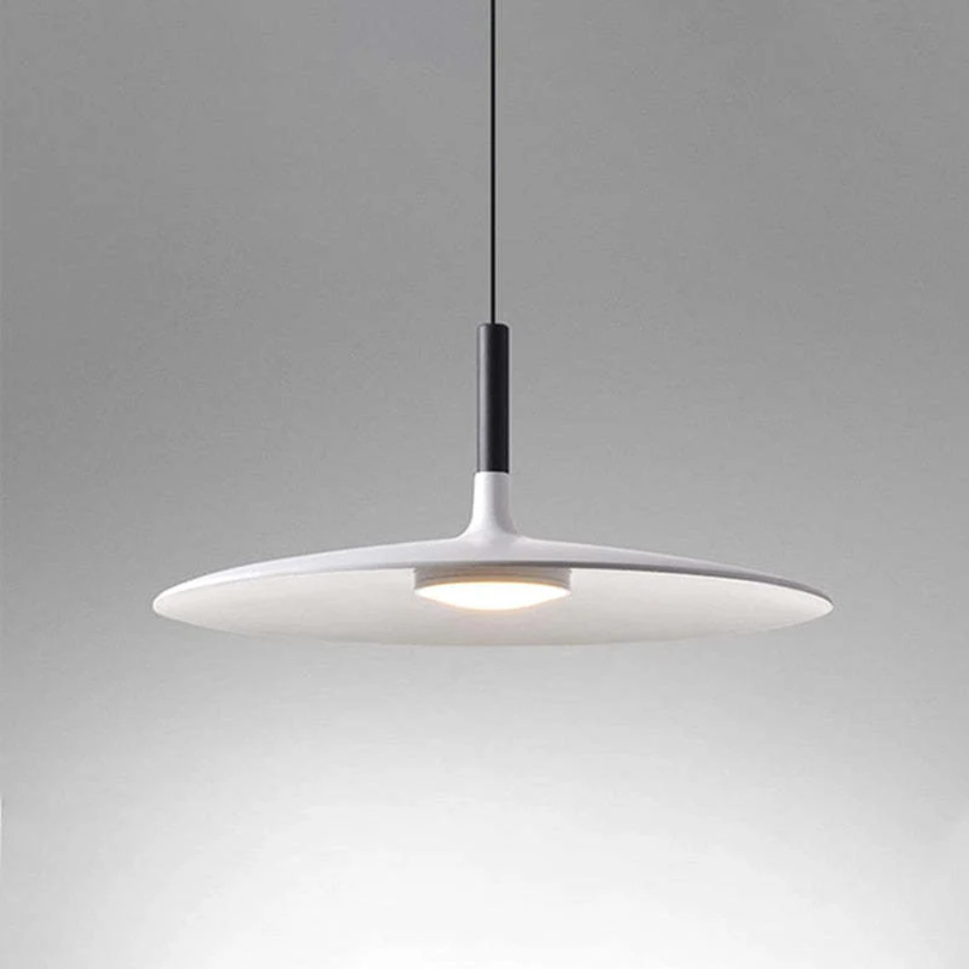Contemporary White Metal Hanging Lamp – LED, Adjustable Height